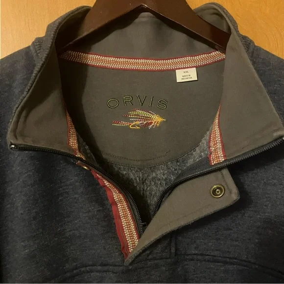 Orvis Men's Blue Quarter Zip Long Sleeve Embroider Pullover Sweatshirt Size XXL - Picture 9 of 14